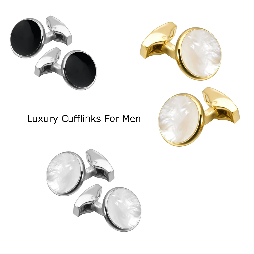 Business Banquet Suit Shirt Fixed Nail Whale Tail Simple Environmentally Friendly Round White Jade Mother Pearl French Cufflinks