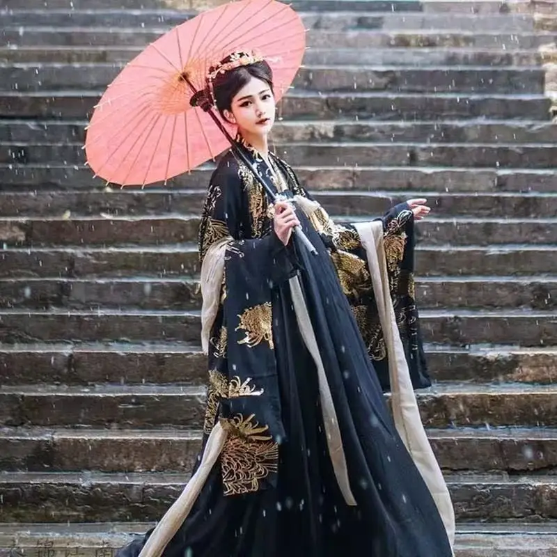 클래식 골드 스탬핑 Hanfu 남자 여자 전통 Chiense 의상 커플 할로윈 이벤트 코스프레 의류 무대 정장 의상