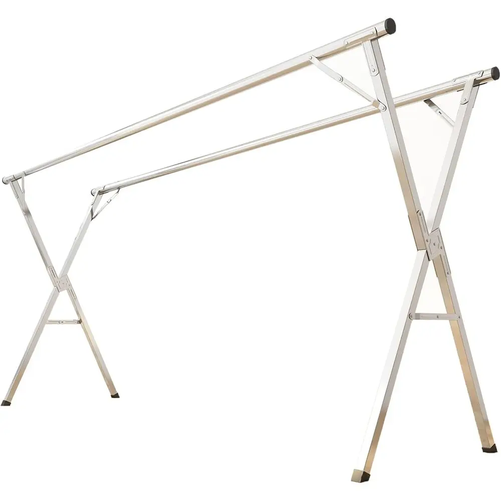 

Складная сушилка для белья из нержавеющей стали, прочная вешалка для одежды для улицы и помещения с 2 стержнями (1,5 м)