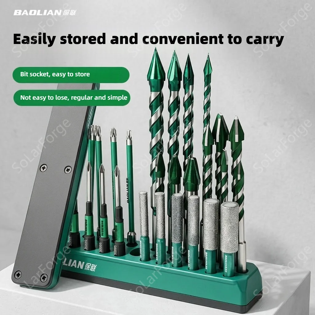 Multifunctional Bit Storage Box, Drill & Socket Holder, Magnetic Portable Stand for Electric Screwdriver Tips Organizer Rack