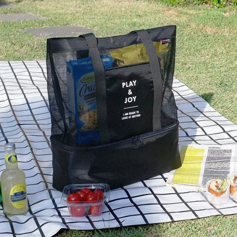 In 1 Women Large Mesh Beach Shopping Bag Transparent Double-Layer Insulation Picnic Oxford Cloth Bag Holiday Park Sports Bags