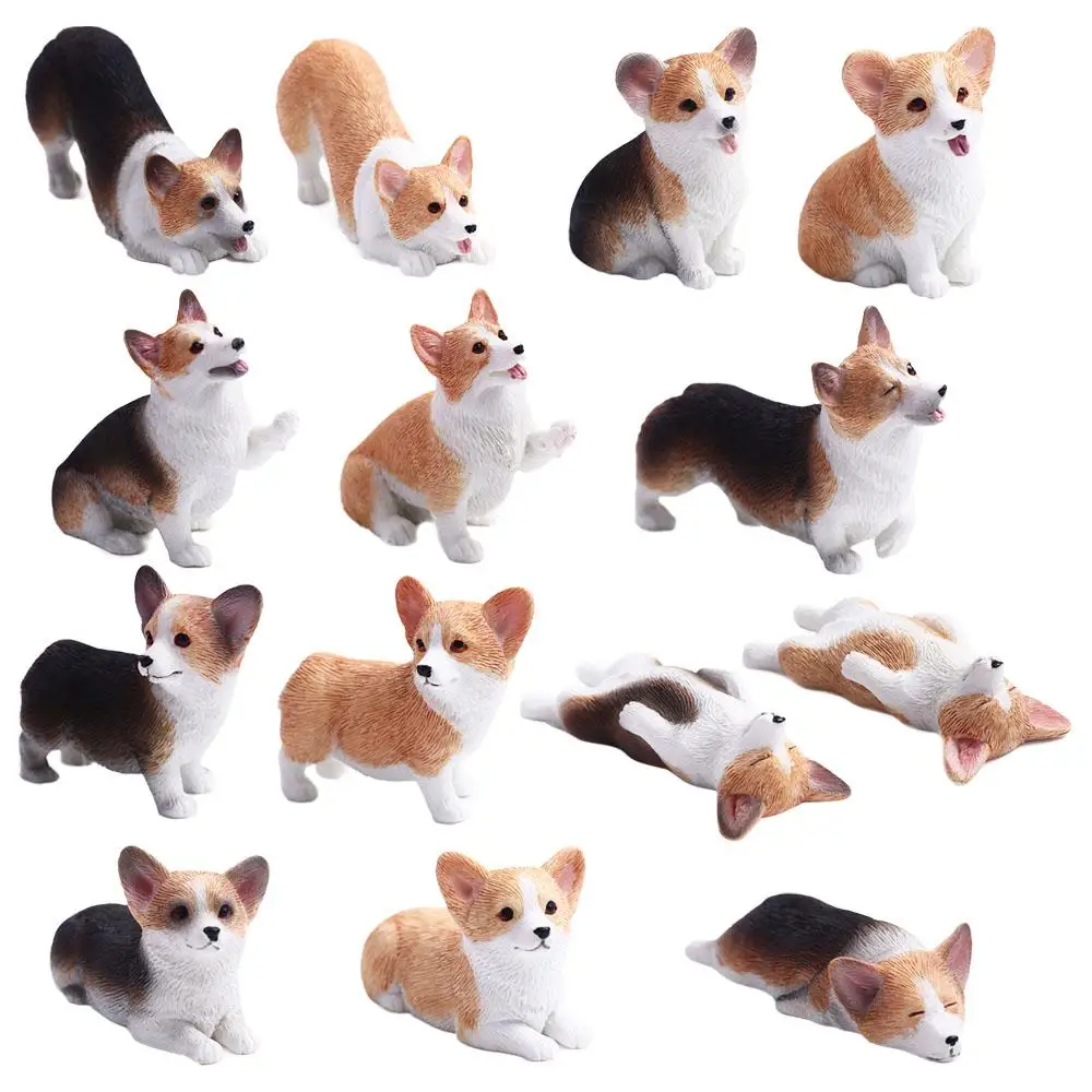 Car Accessories Mini Animal Resin Figures Children's Gift Dog Doll Simulation Dog Corgi Model Car Ornament Miniature Figurines