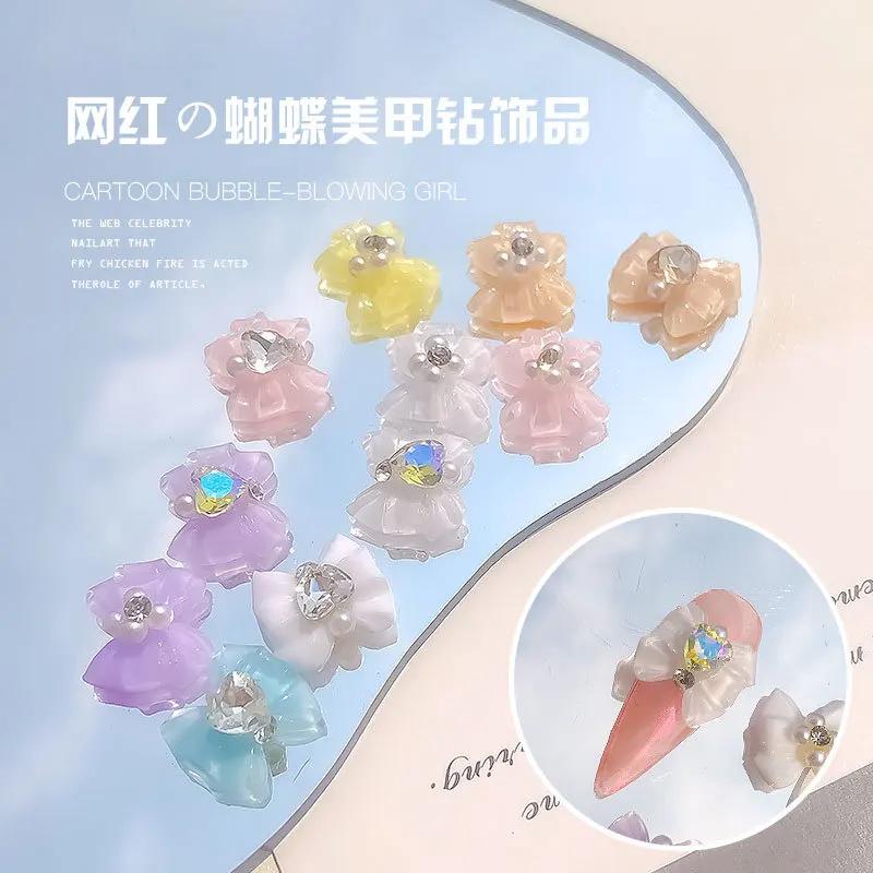 10 Uds. De dijes para decoración de uñas con lazo transparente de hielo 3D, cinta de 14x13mm, pajarita, corazón, diamantes de imitación, piezas para uñas, bonito lazo de resina, accesorios para uñas