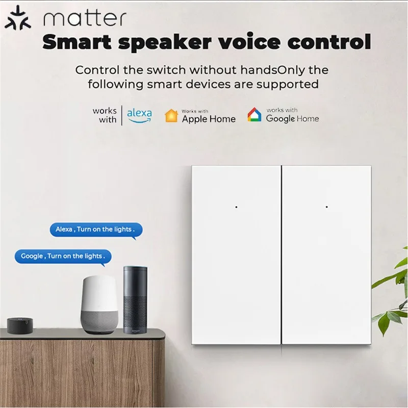 Matter Smart WIFI LED Light Switch EU 1/2/3 No Neutral Wire Required Remote Control Homekit Alexa Google Home