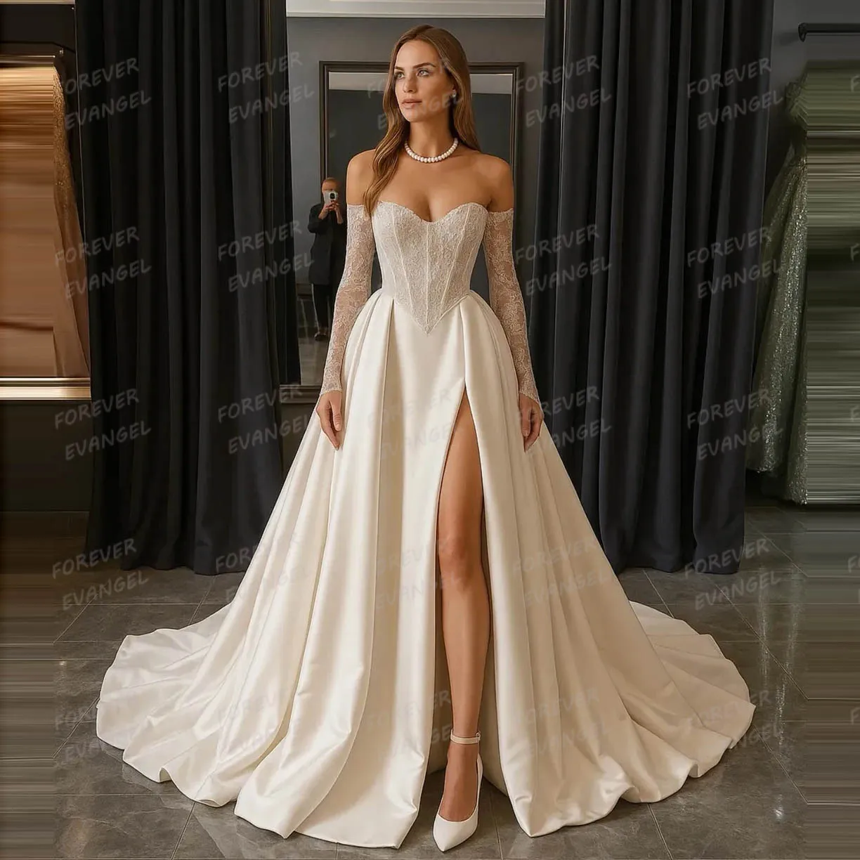 

Элегантные свадебные платья 2026 A Line Woman Sexy Sweetheart Bride Gowns с длинным рукавом и разрезом по бокам, атласные платья Vestidos De Noche по индивидуальному заказу