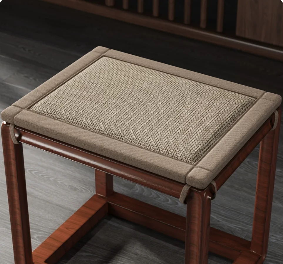 Square Stool Cushion New Chinese Style Thick Sponge Non-slip Seat Pad with Ties for Solid Wood Rosewood Tea Table Chair