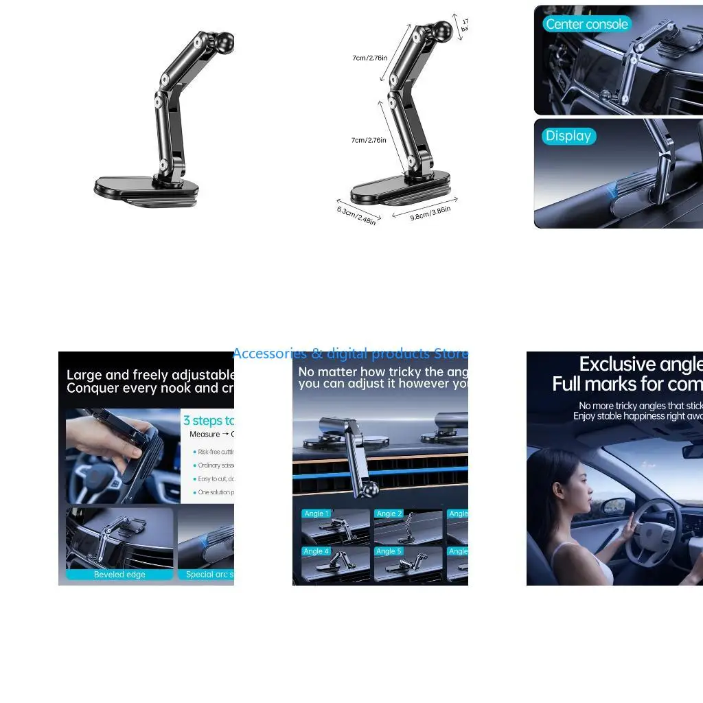 77JD Multi Adjustable Aluminum Phone Stand Base 17mm Ball Socket for Vehicle Dashboard Navigation Use Adhesive Base