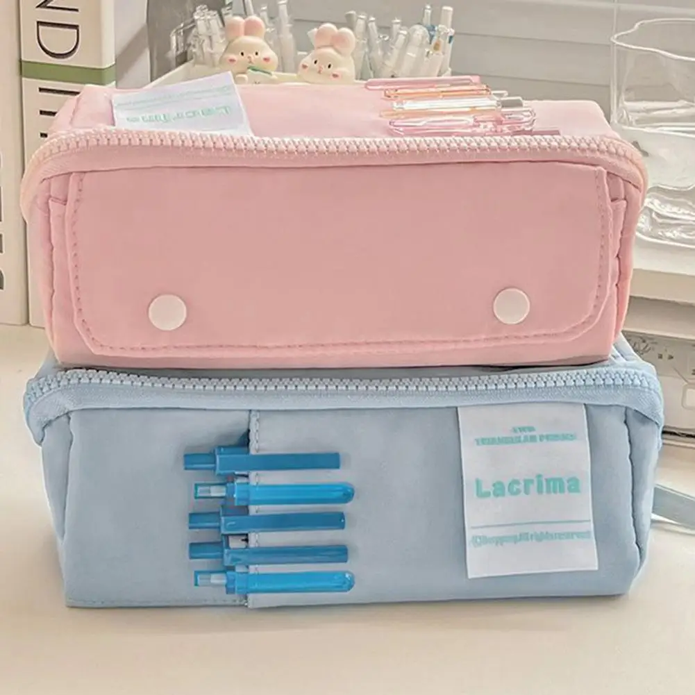 Pen Bag with Carrying Strap Capacity Multi-pocket Zipper Pencil Case for Girls Students Dust-proof Solid Color Stationery Girls