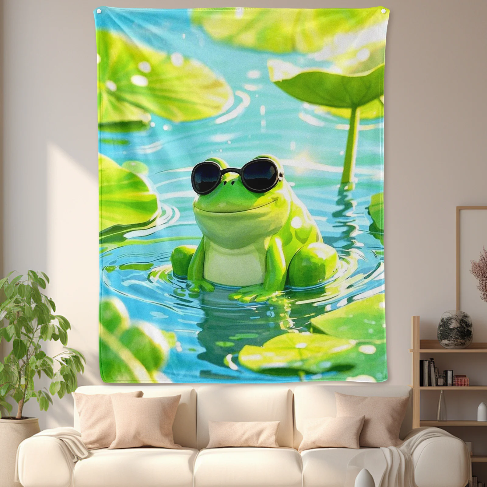 Cool Frog Sunglasses Green Lily Pond Blanket For Whimsical Nature Themes And Playful Outdoor Vibes In Home Decor