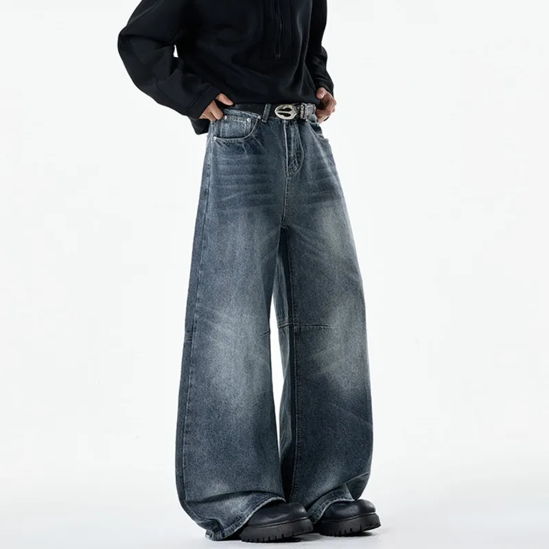 LUZHEN 2026 New Fashion Gradient Washed Vintage Loose Straight Tube Jeans Men Handsome Simple Casual Wide Leg Denim Pants JY9537