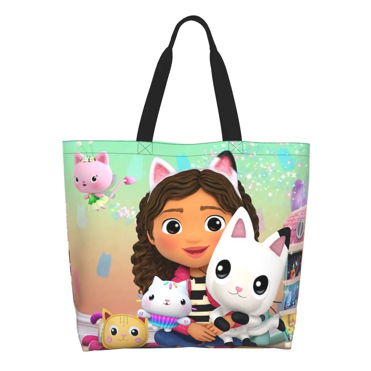 

Custom Funny Print Gabbys Dollhouse Tote Shopping Bags Durable Canvas Shopper Shoulder Gabby Cat Pandy Paws Handbag