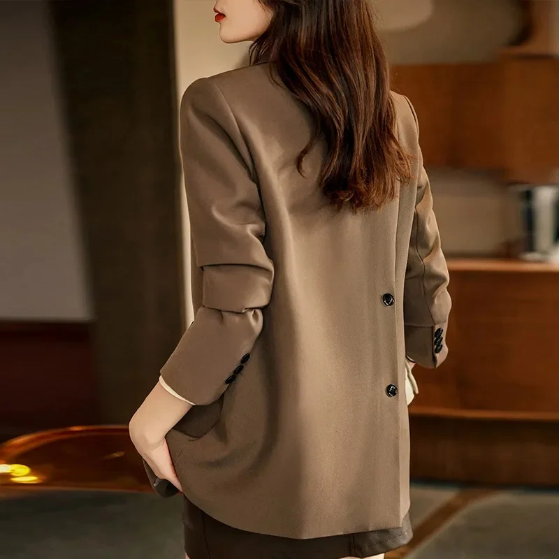 2024 primavera autunno manica lunga Blazer femminile giacca con doppio bottone dentellato abbigliamento da lavoro da donna cappotto formale