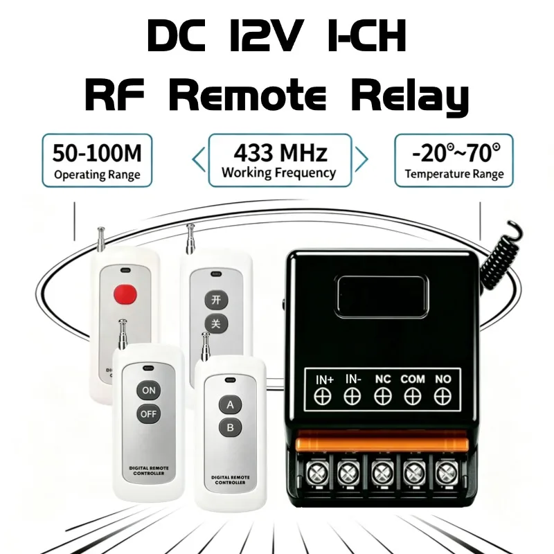 433Mhz Wireless Remote Control Switch 30A DC 12V 24V 36V High Power RF Relay Receiver for Pumps Light Lamp LED 1000m Range