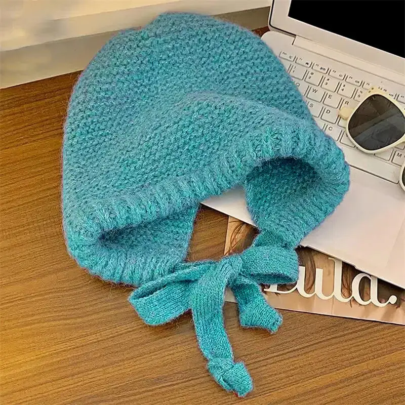 Solid Color Cycling Caps Women Women Knitted Warm Hooded  One Piece Scarf Cap Ear Protection Autumn Winter Balaclava Hat NEW