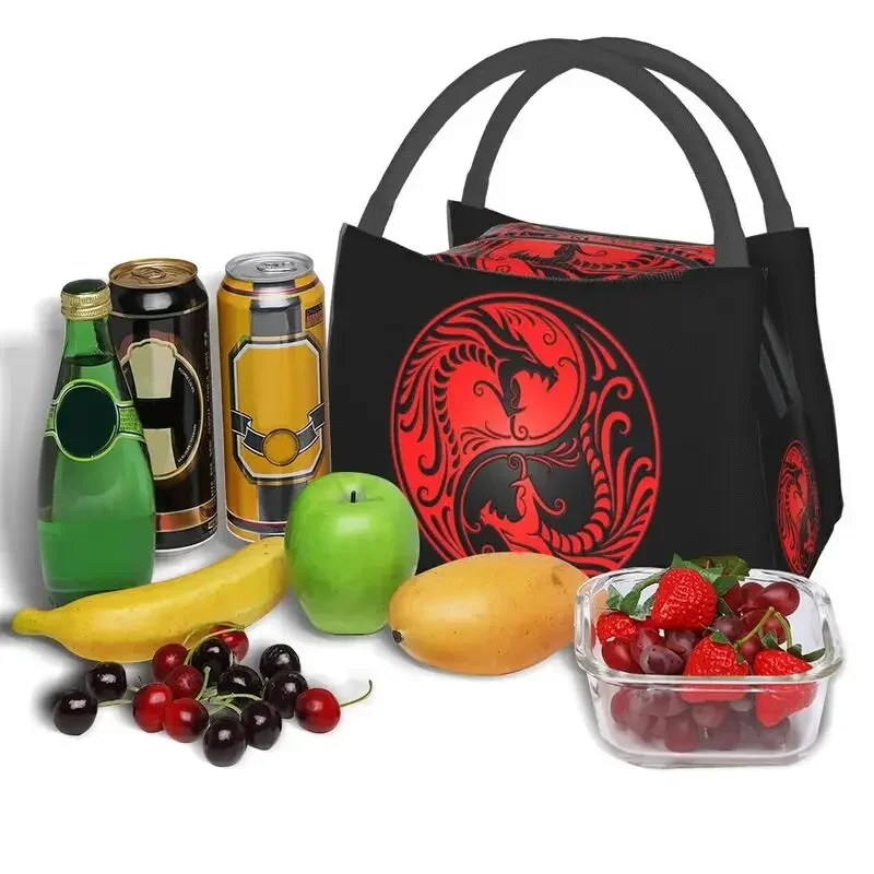 Yin Yang Dragons Red And Black Thermal Insulated Lunch Bags Women Portable Lunch Tote for Outdoor Picnic Meal Food Box