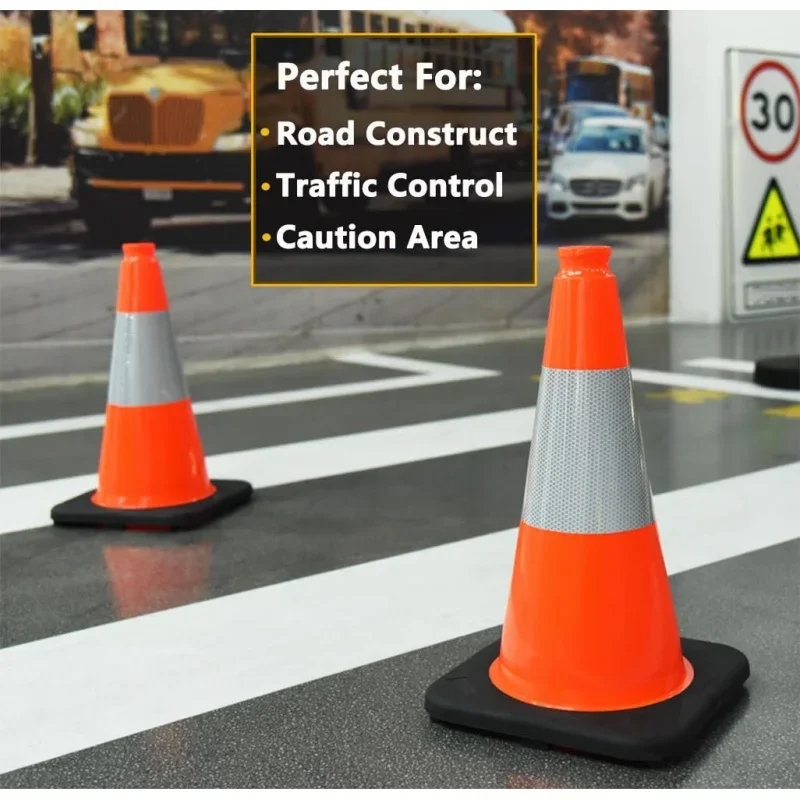 (8 Cones)  18 inch Traffic Cones Traffic Safety Cones Black Base Construction Road Parking Cone with 6 Highly Reflective Colla