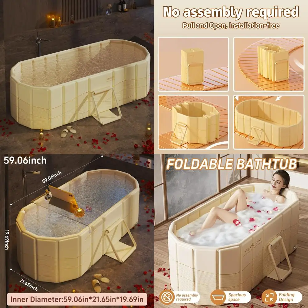 

59" portable bathtub insulated ice bath tub for athletes, cold plunge tub, no inflation install needed, shower-compatible for in