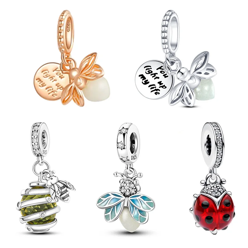 Fashion Glow Firefly Ladybug Honey Charm Beads Suitable for Pandora Original Bracelet 925 Sterling Silver Fine Jewelry Gift