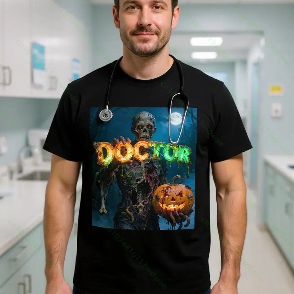 Halloween Zombie Doctor T Shirt Men's Scary Pumpkin Skeleton Graphic Short Sleeve Medical Staff Party Tops Streetwear Casual Tee