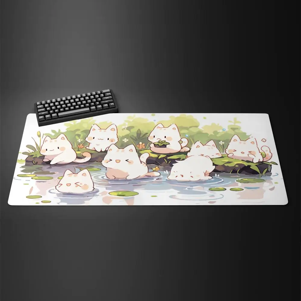 لطيف الكرتون الأبيض القط ماوس الوسادة كبيرة الكمبيوتر مكتب ألعاب الجدول الحصير المطاط المضادة للانزلاق الألعاب لوحة المفاتيح ماوس منصات مكتب طويلة #3