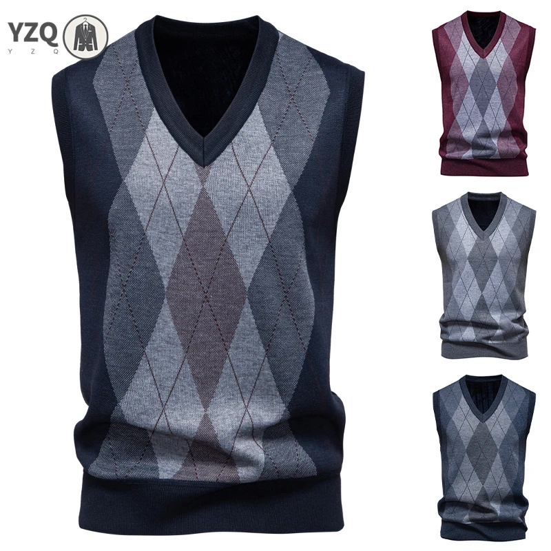 

Men's V-neck Knitted Sweater Warm Autumn Winter Diamond Grid Twisted Flower Casual Fashion Versatile Knit Top