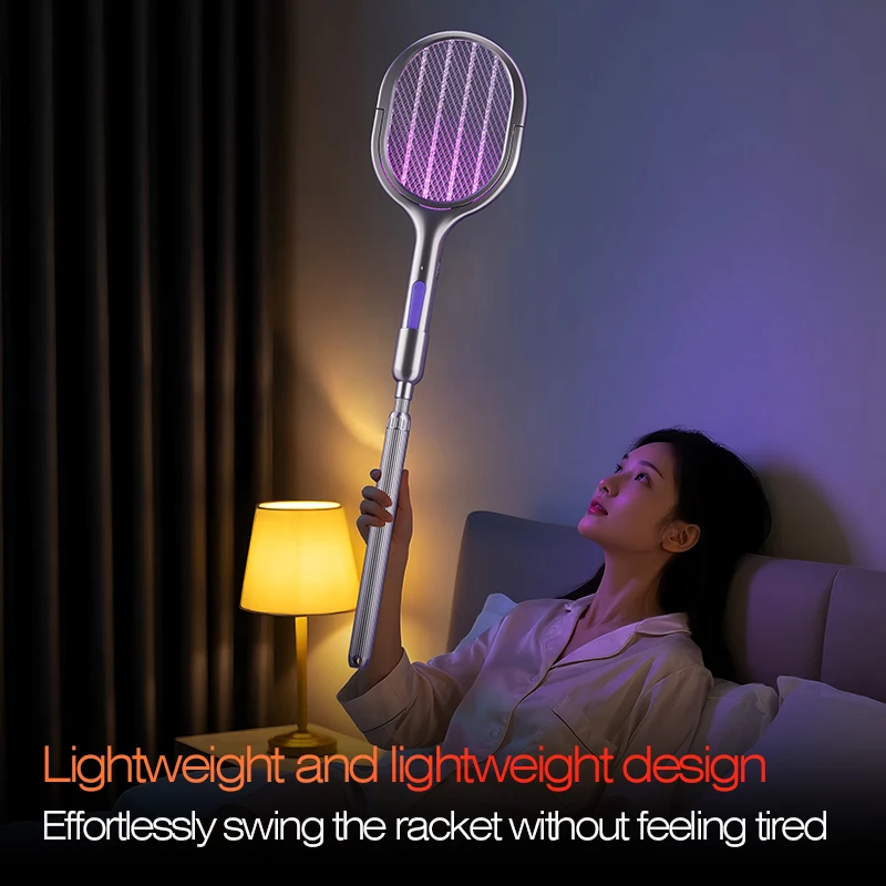 6 in 1 Retractable Mosquito Killer Swatter Racket Electric Fly Trap Bug Lamp Bat for Home House Zapper Insect Extendable Handle