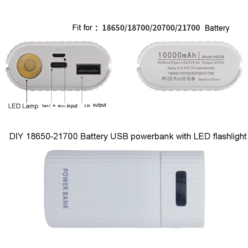 DIY 2x 18650 18700 21700 Battery Box for Case Universal USB Charg