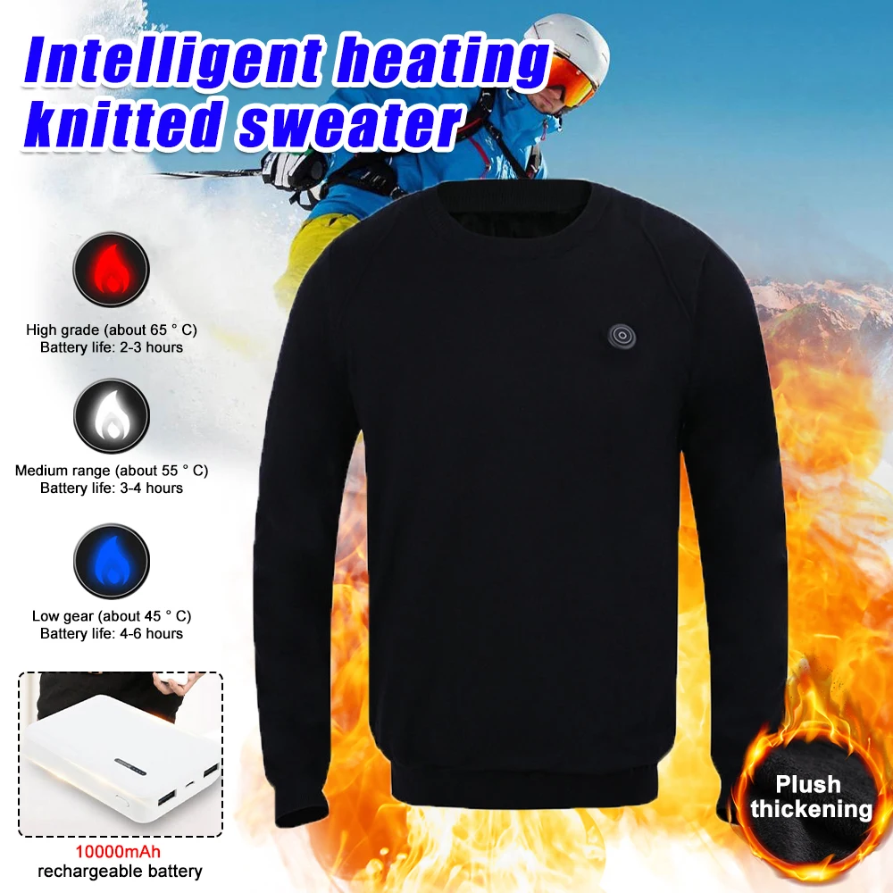 Winter Warm Clothes USB Electric 3 Speed Temperature Adjustable Heating Thermal Sweaters with 10000mah Rechargeable Battery