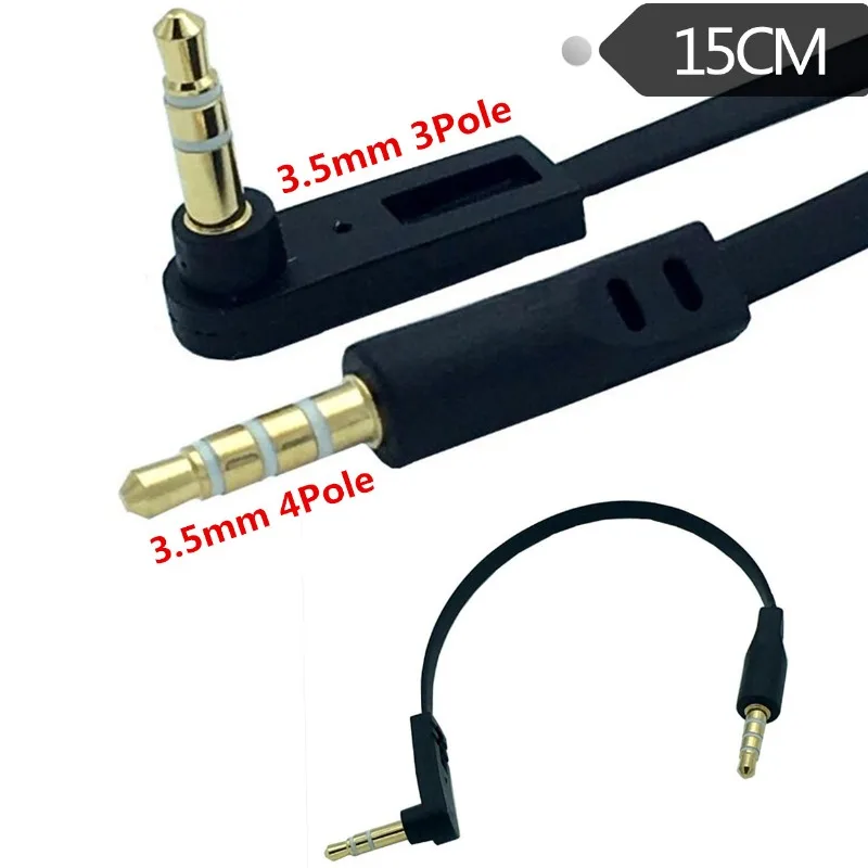تيار مستمر 3.5 ملم TRRS 4 أقطاب 90 °   ذكر إلى بزاوية 3 أقطاب 2 حلقة كابل صوت مسطح ذكر 0.15 متر