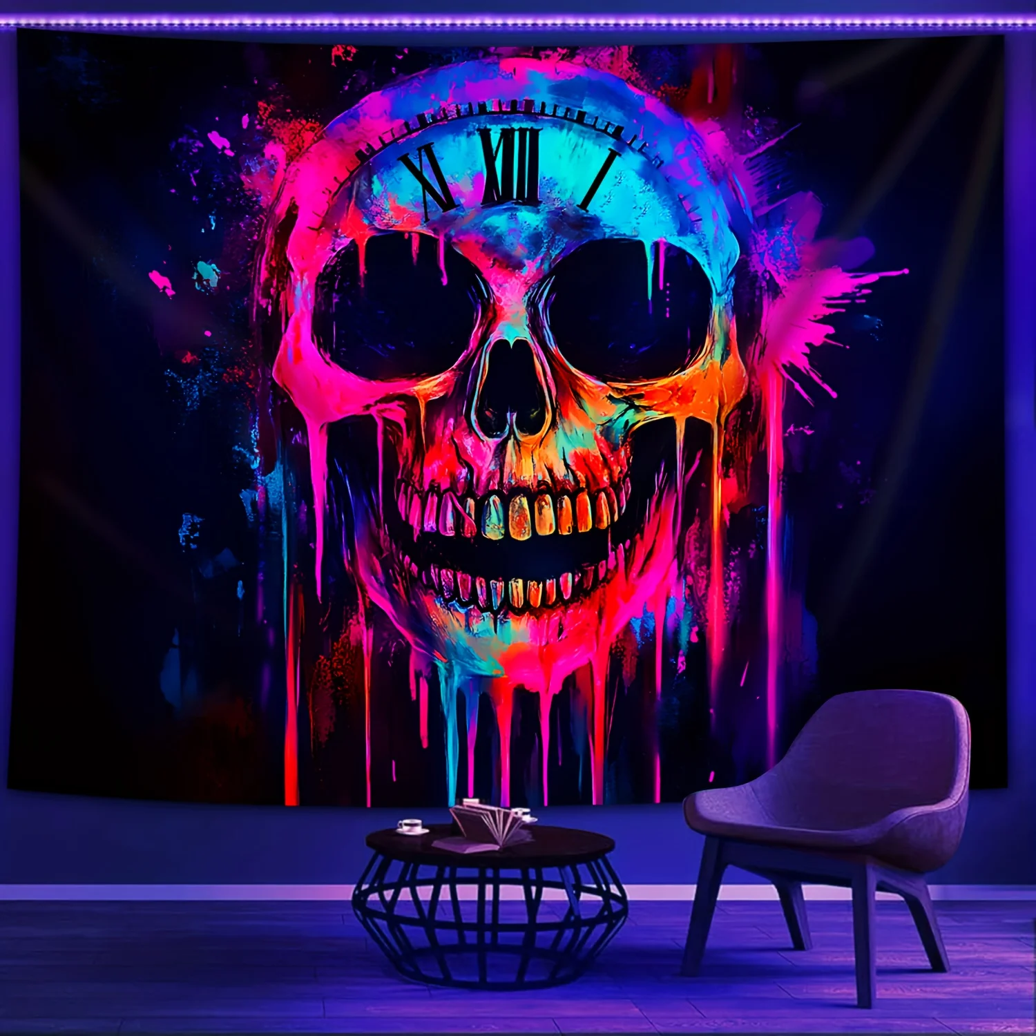 VIKAMA الهالوين النيون الجمجمة نسيج الفن الروماني غرفة الألعاب الموسيقار استوديو العصرية بارد غرفة نوم ديكور المنزل #2