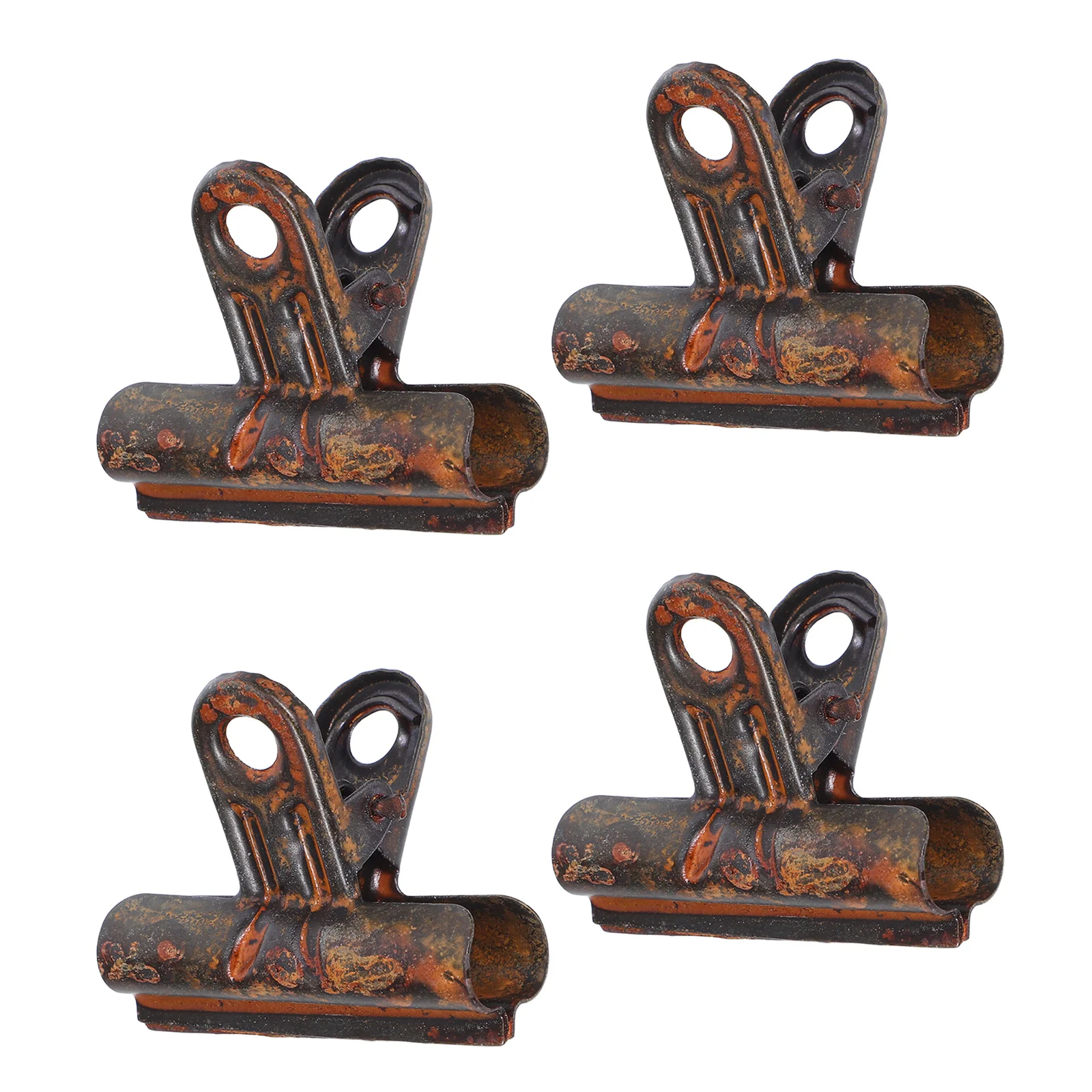

4Pcs Vintage Metal Bulldog Clips Retro Rust Pattern Small Bull Clips Photo Paper Clamps Office School Store Display