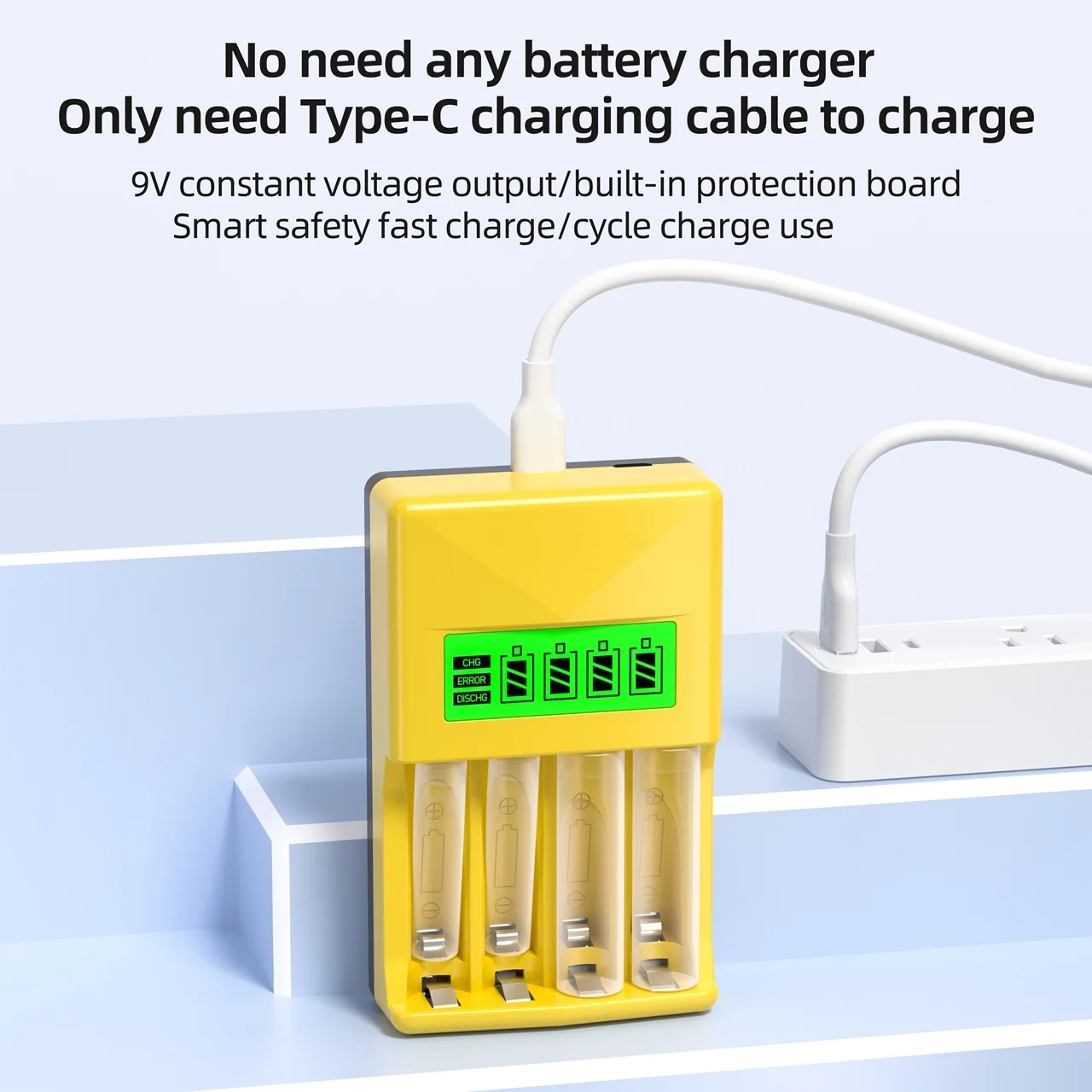 Chicnod LCD007 AA AAA Ni-MH Ni-Cd Battery Charger LCD Display USB Type-C Micro USB Smart Charger for Rechargeable Batteries