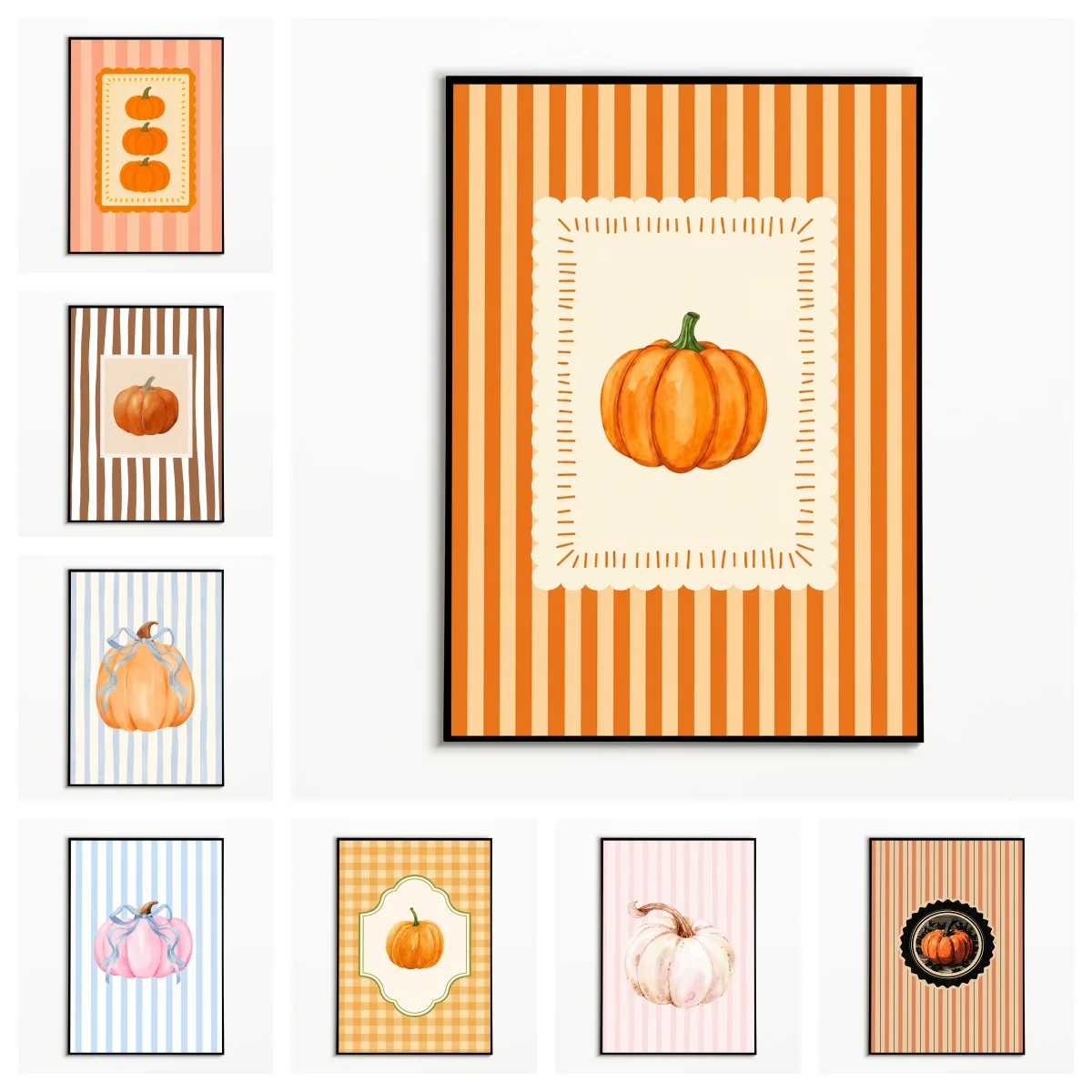 1PC Autumn Pumpkin Harvest Poster Thanksgiving Wall Art Halloween Retro Canvas Printing Festival Fall Gift Kitchen Wall Decor