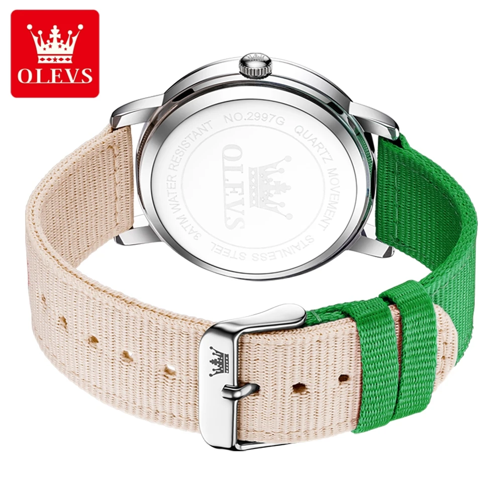 OLEVS 2997 Unisex Student Quartz Watch Nylon Strap Date Window Red Number Dial Wristwatch for Men Women Teens