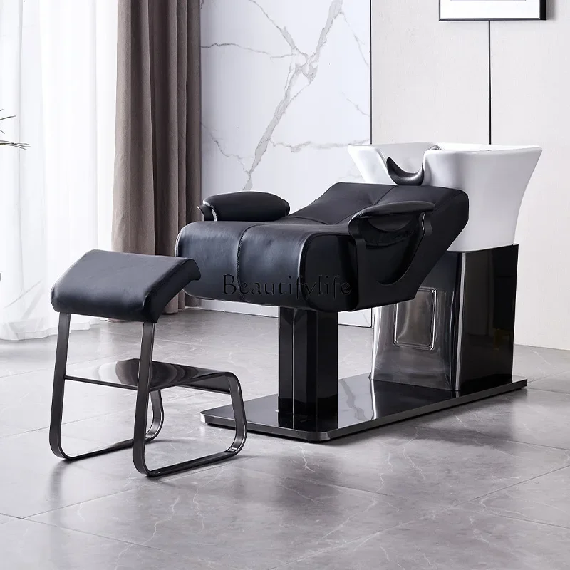 

02Barber shop shampoo bed ceramic deep basin semi-lying flush bed