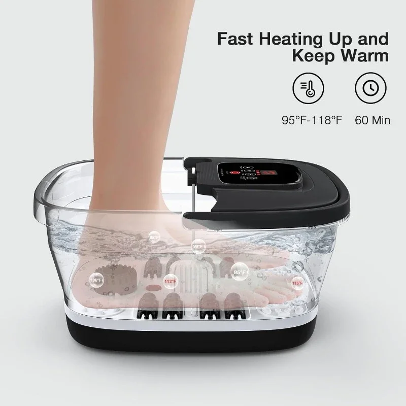 Collapsible Foot Spa with Heat, Bubble, Red Light, and Temperature Control, Foot Bath Massager with 8 Shiatsu Massage Rollers