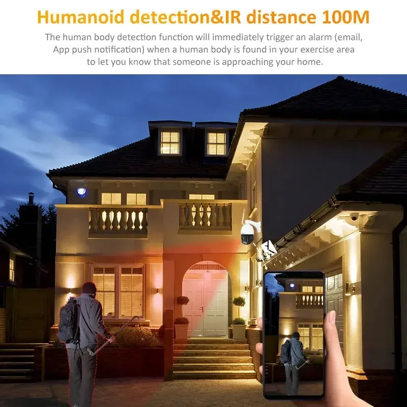 

Уличная IP-камера видеонаблюдения 4K 8MP с функцией автоматического отслеживания, оптическим зумом, ночным видением и поддержкой PoE PTZ