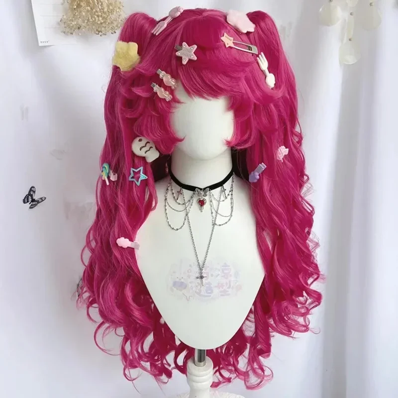 Pony Friends Pinkie Pie Cosplay Wig Double Ponytail Synthetic Long Curly Wig Cute Girl The Pony Cartoon Anime Coser Wig Daily