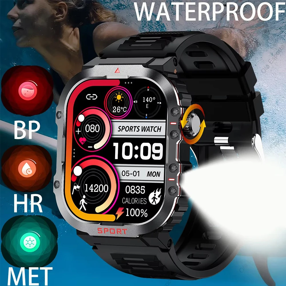 Novo em gps relógio inteligente para homens mulheres lanterna militar à prova dwaterproof água esporte ao ar livre chamada bluetooth smartwatch banda inteligente pk ht30