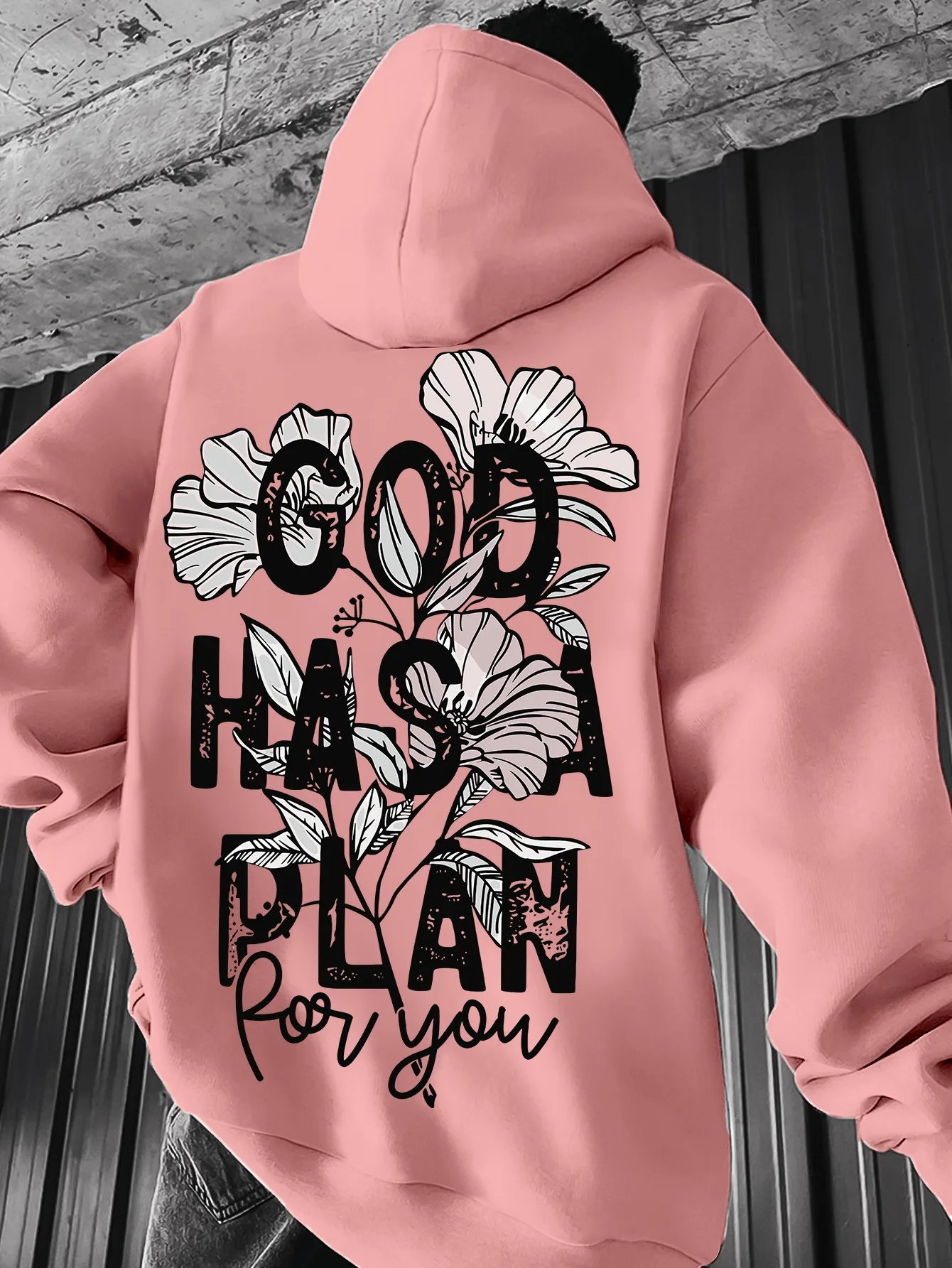 Herren-Hoodie „Gott hat einen Plan für dich“ Blumendruck Kapuzenpullover Lässiger Langarm Loser Pullover Hoodie Streetwear – Detail 13
