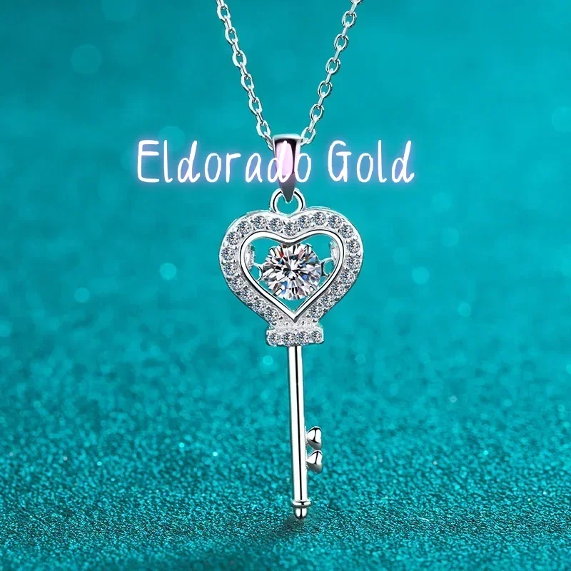 

Eldorado Gold Moissanite Necklace Love Heart Key Pendant 0.5ct Sterling Silver D VVS1 Lab Diamond with GRA Certificate Necklace