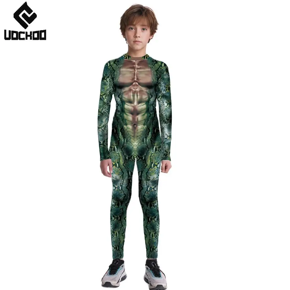 

Halloween Snake Jumpsuit Python Cospaly Costume Day of The Dead Muscle Bodysuit Girl Boy Animal Wear Carnival Party Outfit