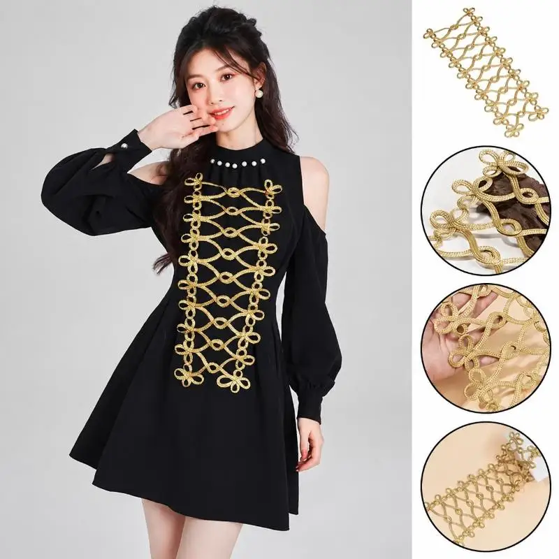 Large Handmade Golden Silk Clothes Applique Button Sew On Patch Fashion Neckline Clothing Embellishment