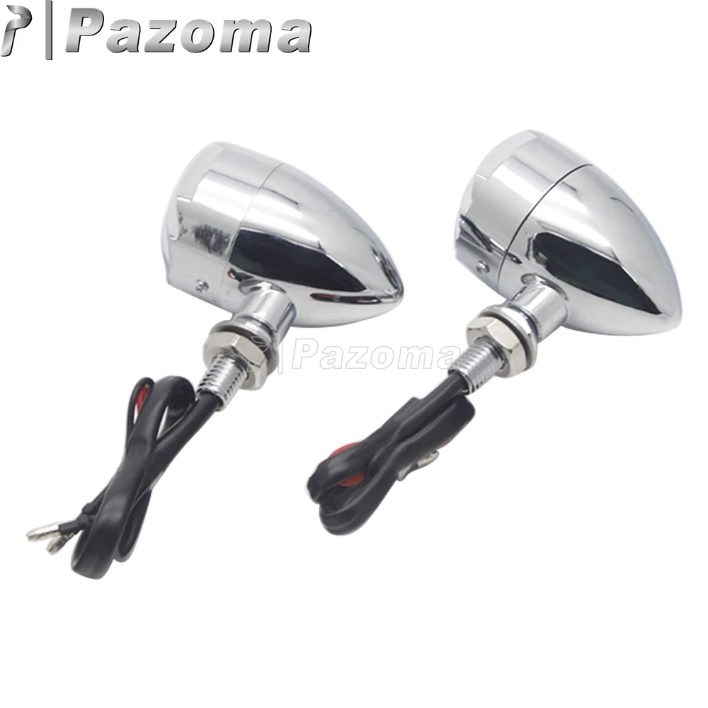 PAZOMA Chrome and Brass Grill Bullet Aluminum Turn Signal Indicator Lights Blinker For Harley Chopper Sportster Dyna