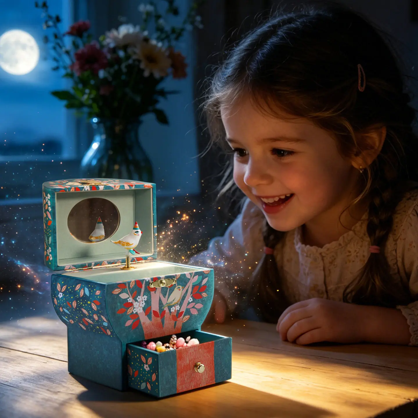 Djeco Kids Jewelry Box Music Box for Girls Wooden Rotating Dancing Storage Organizer Valentine Gift