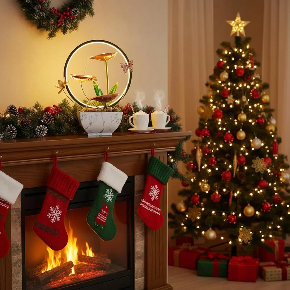 نافورة شلال زن الوردية مع أضواء LED - ديكور مكتب الاسترخاء للتأمل الداخلي للمكتب المنزلي #6