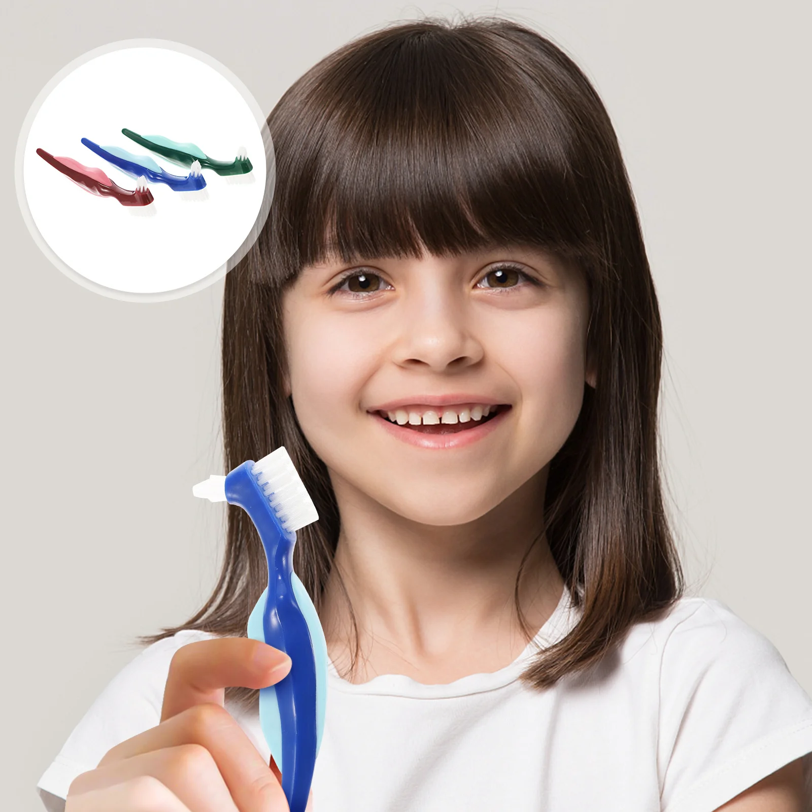 3 pezzi spazzolino ortodontico spazzolino per protesi detergente per denti finti doppia faccia lingua igiene orale setole di seta manico spesso