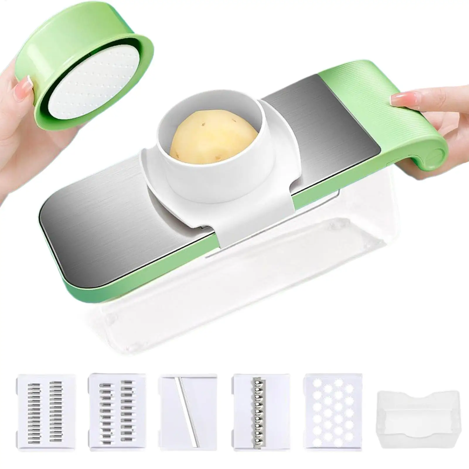 Veggie Chopper With Container And 5 Cutters Food Slicer With Hand Guard Manual Shredder For Home Cook Veggie Potato Cabbage