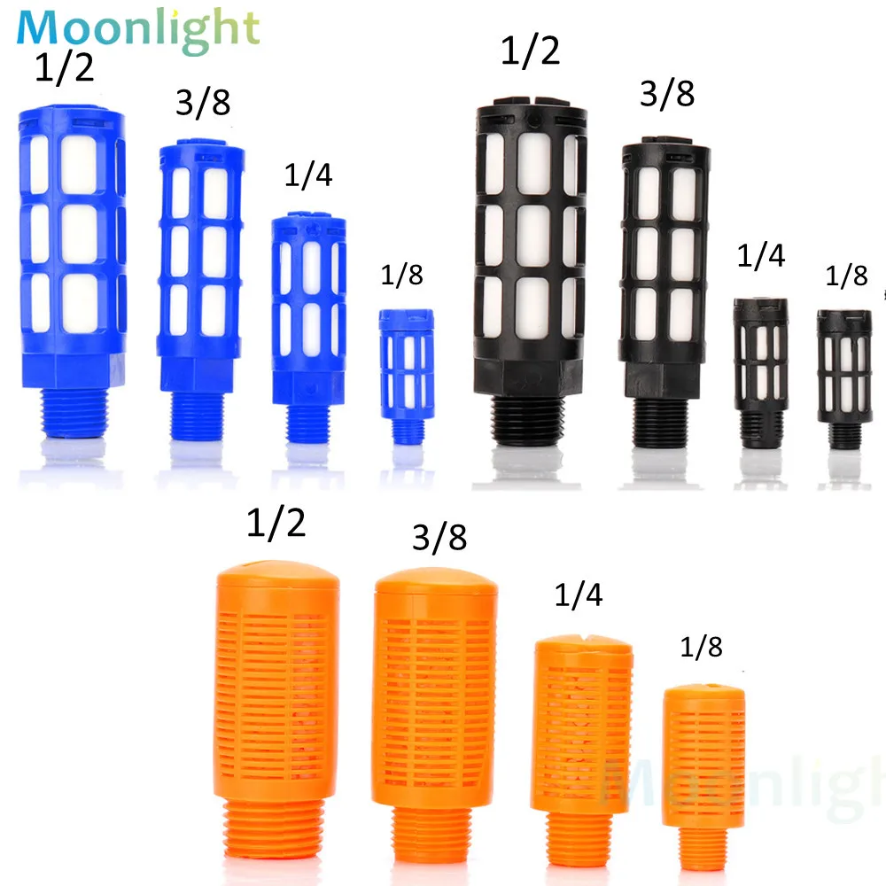 공기 소음기 플라스틱 배기 머플러, 공압 1/8 1/4 1/2, 숫나사 흡수 소음 필터, 미스트 펌프용 슬립 락, 1 개, 5 개, 10 개