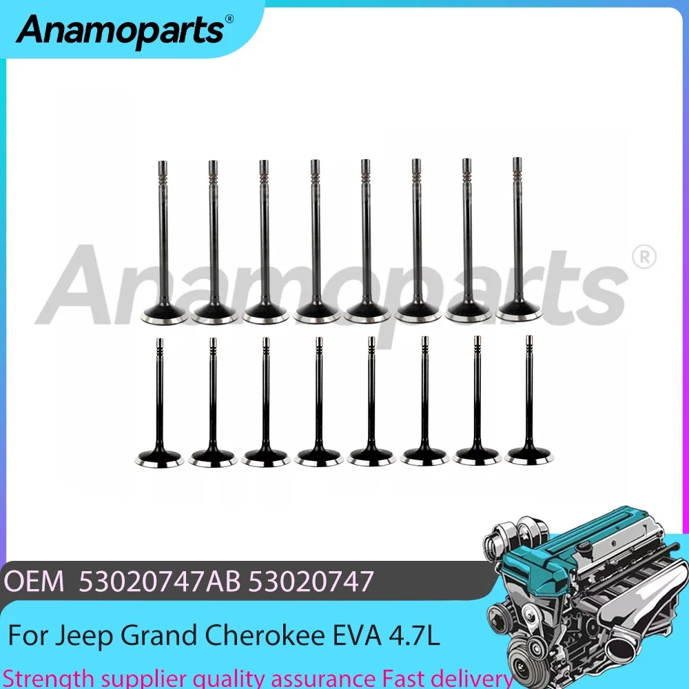 Válvula de admisión de escape de piezas de motor, 16 Uds., compatible con GAS 3.7 4.7L para Jeep Grand Cherokee Liberty Commander 3.7 4.7L EKG EVA 1999-2009